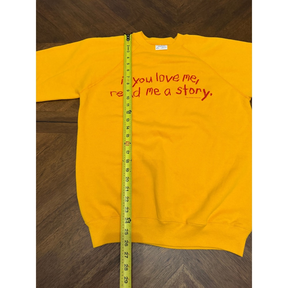 Vintage Hanes Yellow Sweatshirt Read Me A Story Graphic Pullover Large USA Made - Picture 4 of 5